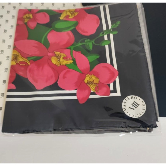 Mantero VIII Collection Silk Scarf Made In Italy Floral Black - New in Package - Picture 3 of 11